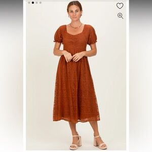 Elegant Lace Rust Midi Dress